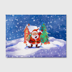 Холст прямоугольный Дед Мороз с мешком и елкой, цвет: 3D-принт — фото 2