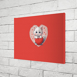 Холст прямоугольный Мультяшный котенок держит красное сердечко, цвет: 3D-принт — фото 2