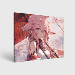 Холст прямоугольный Genshin Impact Яэ Miko smile, цвет: 3D-принт