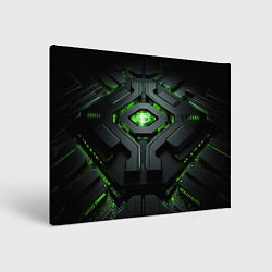 Холст прямоугольный Объемная абстрактная яркая зеленая фигура на черно, цвет: 3D-принт