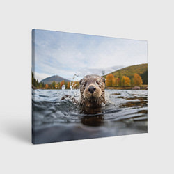 Холст прямоугольный Выдра смотрит из воды, цвет: 3D-принт