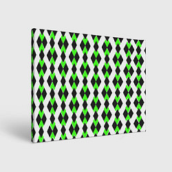 Холст прямоугольный Чёрные и зелёные ромбы на белом фоне, цвет: 3D-принт