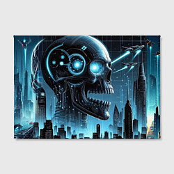 Холст прямоугольный Cyberpunk skull - metropolis neon glow, цвет: 3D-принт — фото 2