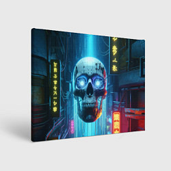 Холст прямоугольный Cyber skull - neon glow ai art, цвет: 3D-принт