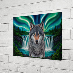 Холст прямоугольный Серый волк стоящий перед водопадом под северным си, цвет: 3D-принт — фото 2