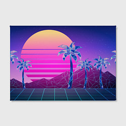 Холст прямоугольный Vaporwave неоновые горы и пальмы, цвет: 3D-принт — фото 2