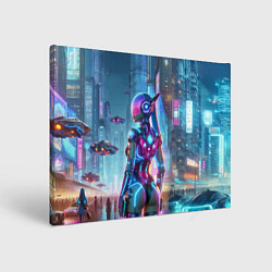 Холст прямоугольный Cyberpunk girl - neon glow ai art, цвет: 3D-принт