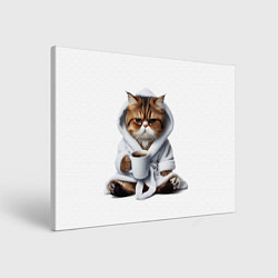 Холст прямоугольный Котик в халате и кофе, цвет: 3D-принт