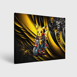 Холст прямоугольный Пикачу на красном мотоцикле, цвет: 3D-принт