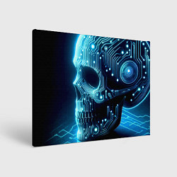 Холст прямоугольный Cyber neon skull - ai art с дорожками на плате, цвет: 3D-принт