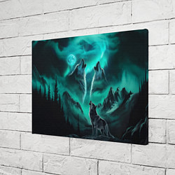 Холст прямоугольный Волки воют на луну и северное сияние, цвет: 3D-принт — фото 2