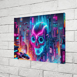 Холст прямоугольный Neon skull in metropolis - future, цвет: 3D-принт — фото 2