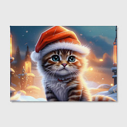 Холст прямоугольный Новогодний котенок в шапочке, цвет: 3D-принт — фото 2