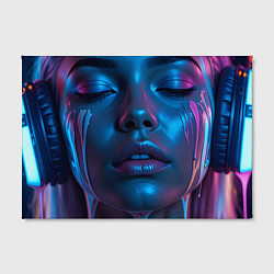 Холст прямоугольный Девушка с наушниками в неоне, цвет: 3D-принт — фото 2