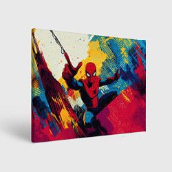 Холст прямоугольный Человек паук висит на паутине, цвет: 3D-принт