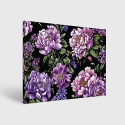 Холст прямоугольный Пионы и сирень старинный узор, цвет: 3D-принт