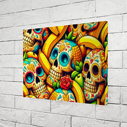 Холст прямоугольный Colorfull skulls and bananas - pop art pattern, цвет: 3D-принт — фото 2