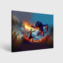 Холст прямоугольный Битва Цири с монстром - Ведьмак 4, цвет: 3D-принт