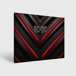 Холст прямоугольный ACDC лого из металла на черно-красной текстуре, цвет: 3D-принт