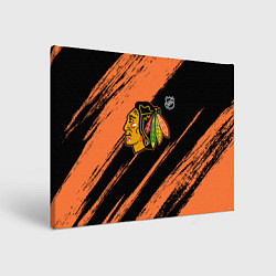 Холст прямоугольный Чикаго Блэкхокс - фон с оранжевыми потертостами, цвет: 3D-принт