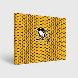 Холст прямоугольный Питтсбург Пингвинз - желтые соты, цвет: 3D-принт