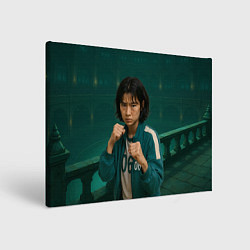 Холст прямоугольный Игра в кальмара - игрок 067 в стойке бойца, цвет: 3D-принт