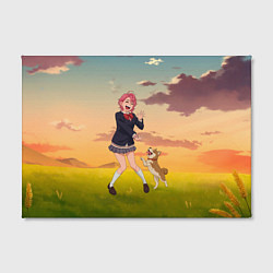 Холст прямоугольный Сиратори Айра играет с песиком - Дандадан, цвет: 3D-принт — фото 2