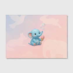 Холст прямоугольный Маленький слоненок с мороженым пускает пузыри, цвет: 3D-принт — фото 2