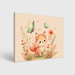 Холст прямоугольный Лиса и мотыльки, цвет: 3D-принт