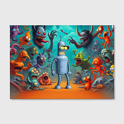 Холст прямоугольный Робот-сгибальщик Бендер в окружении монстров, цвет: 3D-принт — фото 2