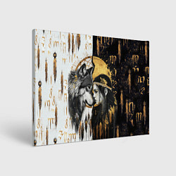 Холст прямоугольный Волк и девушка индеец как инь янь, цвет: 3D-принт