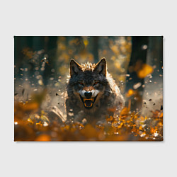 Холст прямоугольный Злой волк в осенней листве, цвет: 3D-принт — фото 2