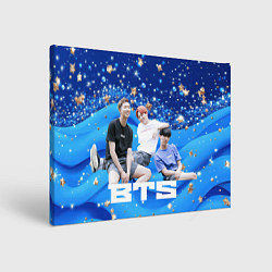 Холст прямоугольный BTS голубые волные и золотые звезды, цвет: 3D-принт