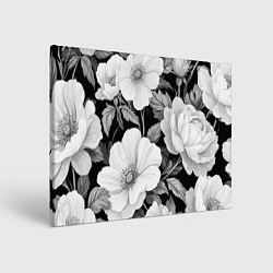 Холст прямоугольный Чёрно-серый цветочный паттерн, цвет: 3D-принт