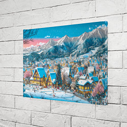 Холст прямоугольный Новогодняя деревушка в горах, цвет: 3D-принт — фото 2