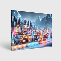 Холст прямоугольный Городок в новогодних огоньках, цвет: 3D-принт