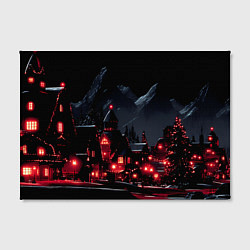 Холст прямоугольный Новогодняя ночь и красные гирлянды, цвет: 3D-принт — фото 2