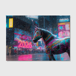 Холст прямоугольный Лошадка новогодняя в стиле киберпанк, цвет: 3D-принт — фото 2