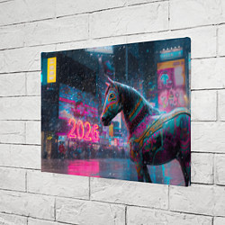 Холст прямоугольный Лошадка новогодняя в стиле киберпанк, цвет: 3D-принт — фото 2
