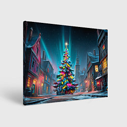 Холст прямоугольный Новогодняя елка в гирляндах, цвет: 3D-принт