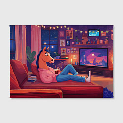 Холст прямоугольный Конь в Новогодние праздники у телевизора, цвет: 3D-принт — фото 2