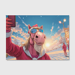 Холст прямоугольный Новогодний конь сэлфи, цвет: 3D-принт — фото 2