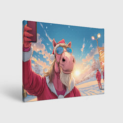 Холст прямоугольный Новогодний конь сэлфи, цвет: 3D-принт