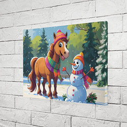 Холст прямоугольный Лошадка и снеговик, цвет: 3D-принт — фото 2