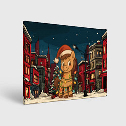 Холст прямоугольный Лошадка в новогодней гирлянде, цвет: 3D-принт