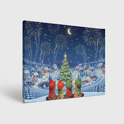 Холст прямоугольный Лошадки в новогоднюю ночь, цвет: 3D-принт