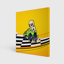 Холст квадратный Мультяшный гонщик на джипе, цвет: 3D-принт