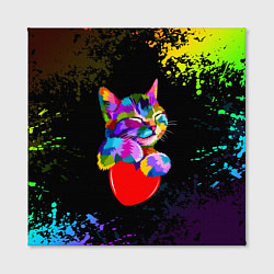 Холст квадратный РАДУЖНЫЙ КОТИК RAINBOW KITTY, цвет: 3D-принт — фото 2