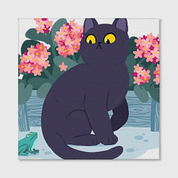 Холст квадратный Кот, лягушка и клумба, цвет: 3D-принт — фото 2