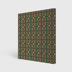Холст квадратный Абстракция из черных, зеленых и бежевых квадратов, цвет: 3D-принт